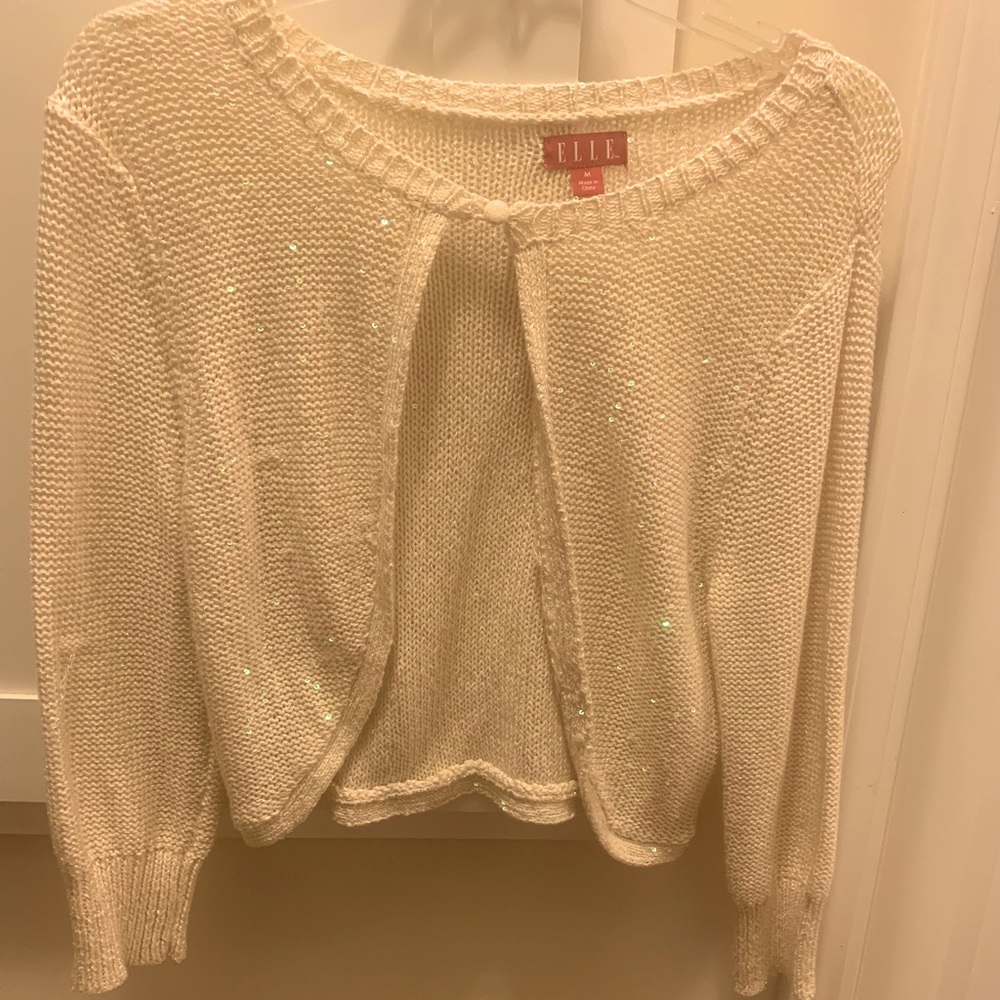 Sparkly cream cardigan, one button closure